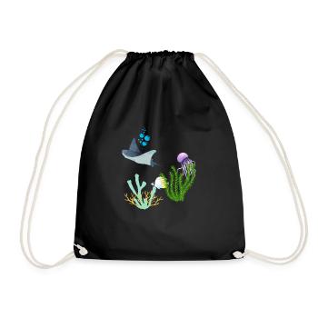 Ray Jellyfish Underwater World Coral Fish - Drawstring Bag - black - Front