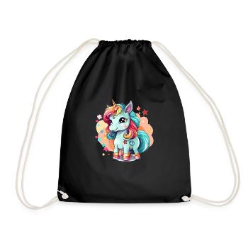 Niedliches Cartoon-Einhorn, süßes Unicorn - Turnbeutel - Schwarz - Vorne