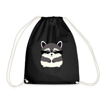 Raccoons Cute Cartoon Raccoon 8 - Drawstring Bag - black - Front