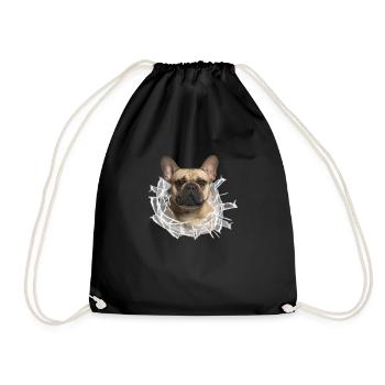 Französische Bulldogge im *Glas-Loch* - Turnbeutel - Schwarz - Vorne