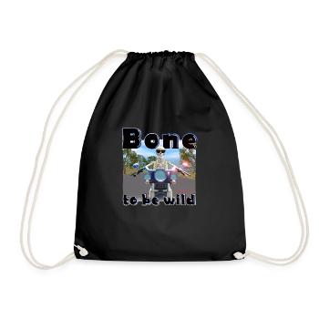 Skeleton on a motorcycle - Bone to be wild - Drawstring Bag - black - Front