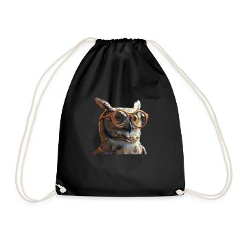 Owl with glasses - Drawstring Bag - black - Front