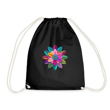 Buntes geometrisches Mandala-Blumenmuster - Turnbeutel - Schwarz - Vorne