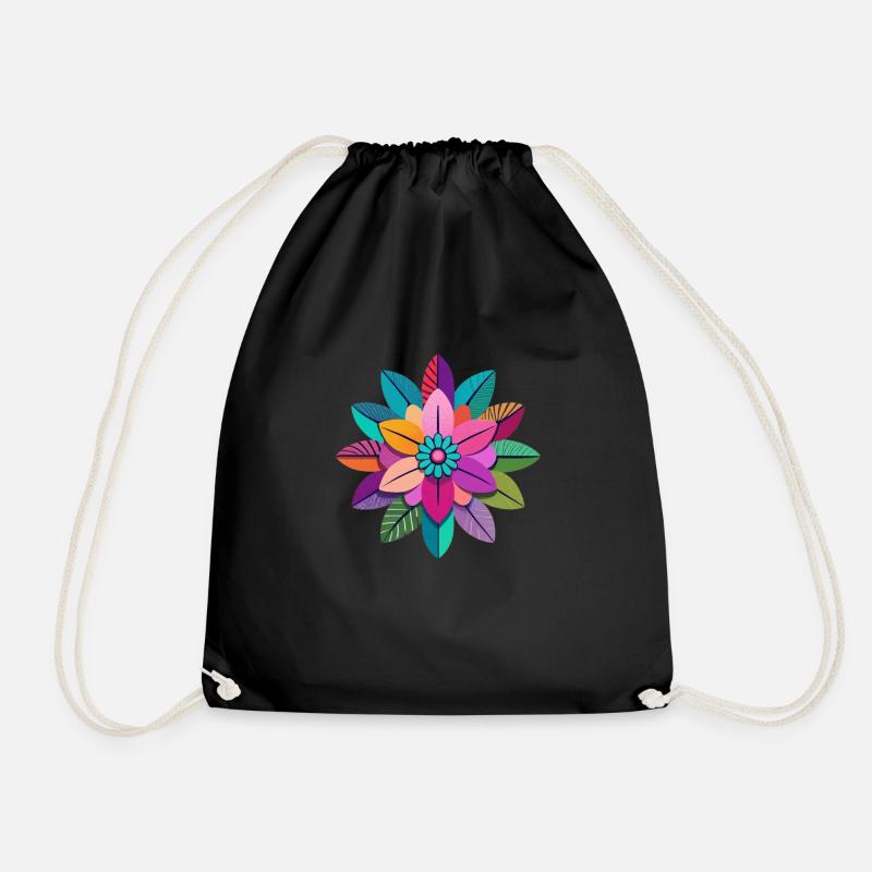 Colorful geometric mandala floral pattern - Drawstring Bag - black