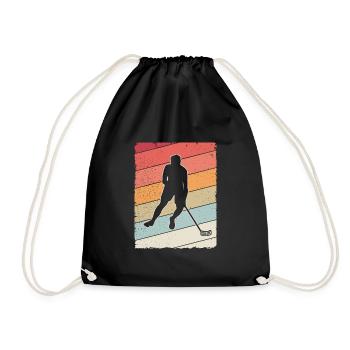 Floorball Floorball Retro Motif Floorball Player - Drawstring Bag - black - Front
