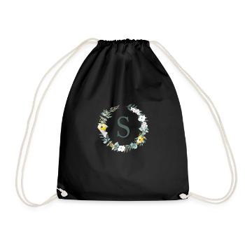 Customizable Monogram S Flowers Circle Spring - Drawstring Bag - black - Front