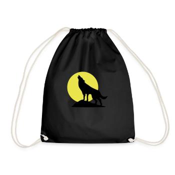 Wolve and Moon Silhouette, Wolf, Dog - Drawstring Bag - black - Front