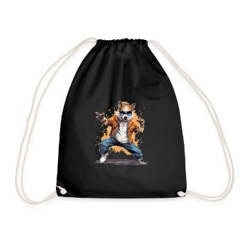 Cool dancing dog ideal for kids - Drawstring Bag - black - Front