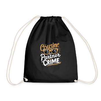 Cousine Crime Partner Lustig T-Shirt Familie - Turnbeutel - Schwarz - Vorne