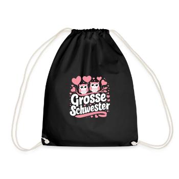 Große Schwester-Eulen Schwanger Verkündung - Turnbeutel - Schwarz - Vorne
