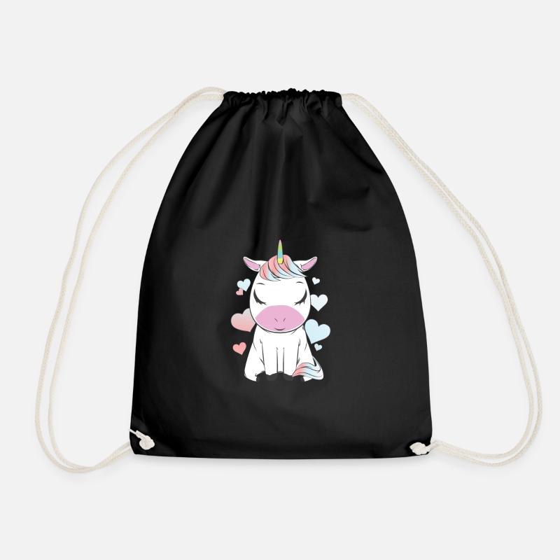 Cute Unicorn Heart TShirt Gift - Drawstring Bag - black