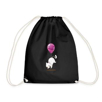 Cute white cat balloon T-shirt - Drawstring Bag - black - Front