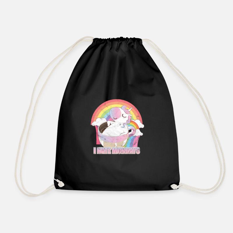 I Hate Mondays Unicorn Coffee T-Shirt - Drawstring Bag - black