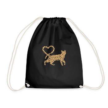 Süßes Katzenherz Pizza T-Shirt Geschenk - Turnbeutel - Schwarz - Vorne