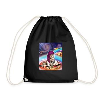 Space Cat Pizza - Drawstring Bag - black - Front
