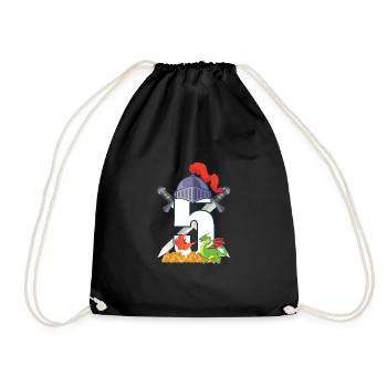 5th Birthday T-Shirt Knight Dragon - Drawstring Bag - black - Front
