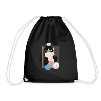 Pension cat knitting gift shirt - Drawstring Bag - black - Front