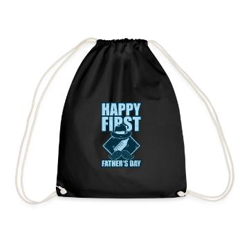 Father Son 1st Fathers Day Dad saying Tshirt - Drawstring Bag - black - Front