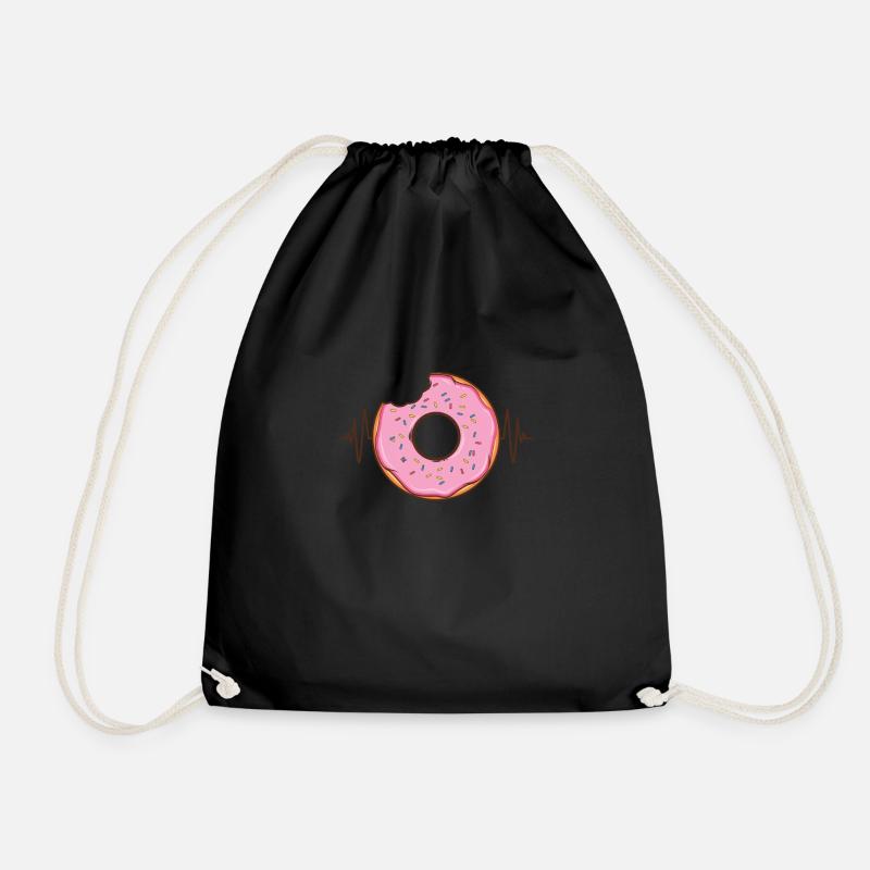Pinker Donut Herzschlag Tshirt - Turnbeutel - Schwarz