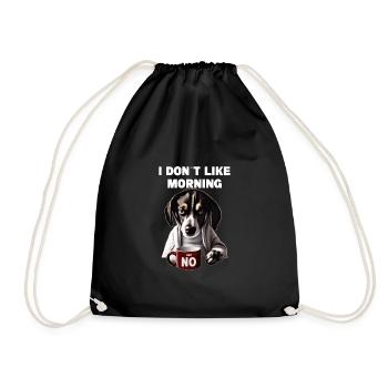 I don't like morning grumpy funny dog with - Drawstring Bag - black - Front