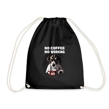 no coffee no working. Grumpy Funny Dog - Drawstring Bag - black - Front