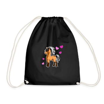 Cute Kawaii Fjord Horse Cute Pony with Heart - Drawstring Bag - black - Front