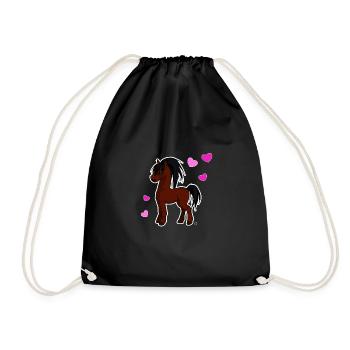 kawaii horse cute pony with hearts - Drawstring Bag - black - Front