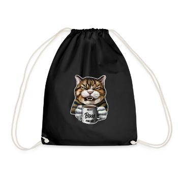 Chat en colère avec tasse meilleur patron - Sac de sport léger - noir - Devant