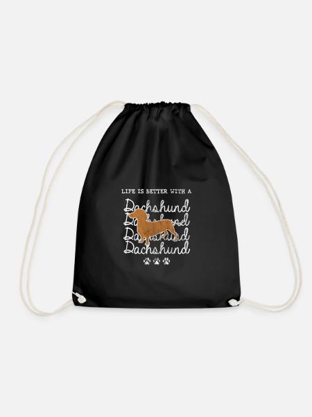 Leben mit Dackel - Life is better with Dachshund - Drawstring Bag - black