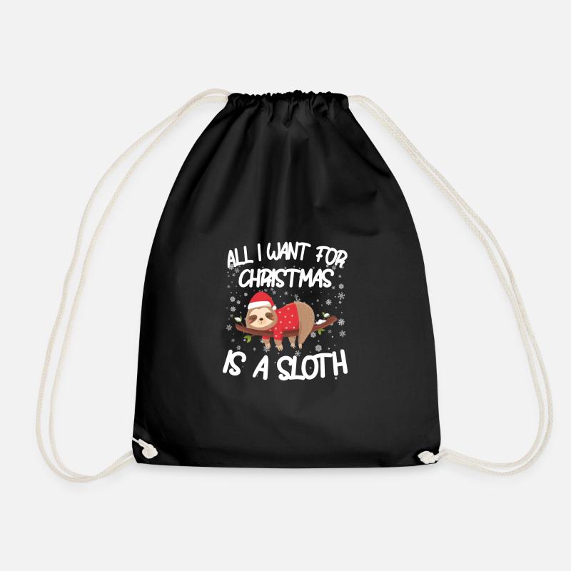 Christmas sloth - Drawstring Bag - black
