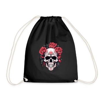 Gothic Skull and Roses Art - Drawstring Bag - black - Front