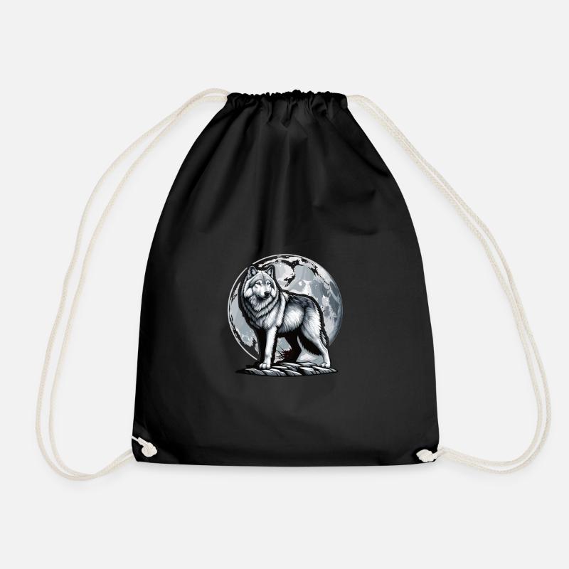 Majestätischer Wolf im Mondschein Design - Turnbeutel - Schwarz