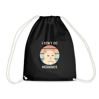 Funny Cat Drinking Coffee Bored Sarcastic Work - Drawstring Bag - black - Front