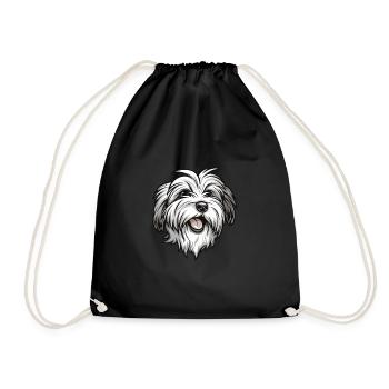 Baumwollhund | Coton de Tulear | Cartoon Artwork - Turnbeutel - Schwarz - Vorne