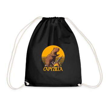 Capybara Meme - Capyzilla - randalierendes Monster - Turnbeutel - Schwarz - Vorne