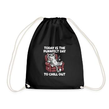 Today is the purrfect day to chill out - funny cat - Drawstring Bag - black - Front