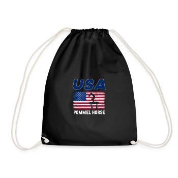 Vintage Pommel Horse United States Flag US Gymnastic Team Ch - Drawstring Bag - black - Front
