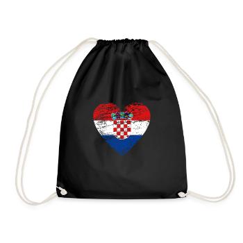 Croatia flag vintage heart used look - Drawstring Bag - black - Front