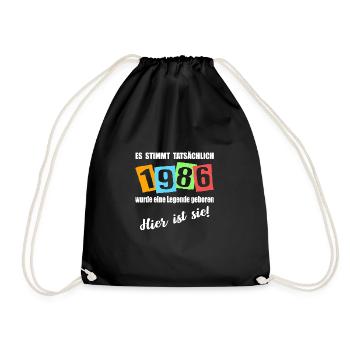 Legende ist 1986 geboren. Geburtstagsspruch - Turnbeutel - Schwarz - Vorne