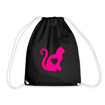 PINK katze herz silhouette katzenlover black - Turnbeutel - Schwarz - Vorne