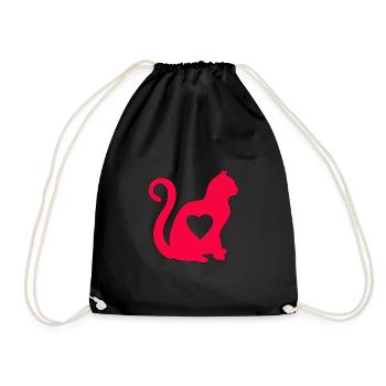 Red cat with heart silhouette cat lover cats - Drawstring Bag - black - Front