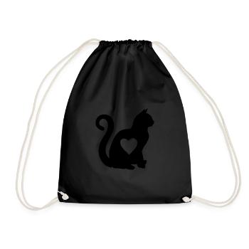 Schwarz katze herz silhouette katzenlover black - Turnbeutel - Schwarz - Vorne