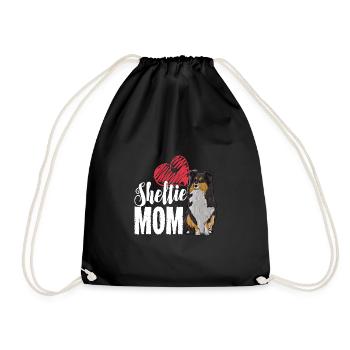Sheltie Mom Gift for a Woman Who - Drawstring Bag - black - Front