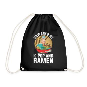 Gestärkt durch K Pop und Ramen Lustiges K Pop - Turnbeutel - Schwarz - Vorne