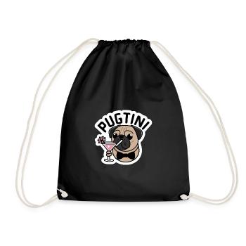 Cartoon Pug Dog With Bow Tie and Martini Glass - Drawstring Bag - black - Front