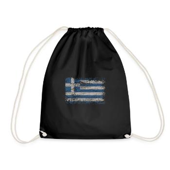 Griechenland Flagge Used Look Athen Kreta Kos GR - Turnbeutel - Schwarz - Vorne