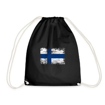 Finland flag used look banner country Suomi - Drawstring Bag - black - Front