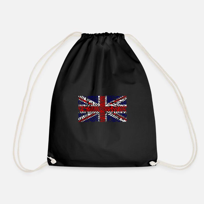 United Kingdom flag fingerprint Union Jack UK - Drawstring Bag - black