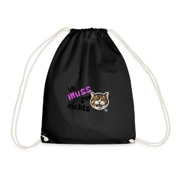 Ich muss gar nichts, lustiges grimmiges Katzen - Turnbeutel - Schwarz - Vorne