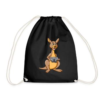 Kangaroo with koala in a pouch - kangaroo with koala - Drawstring Bag - black - Front